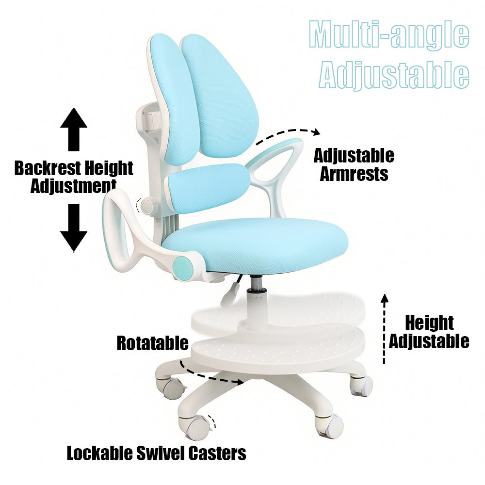 Kids Ergonomic Study Chair – Dual-Back Support, Adjustable Footrest, SGS Certified