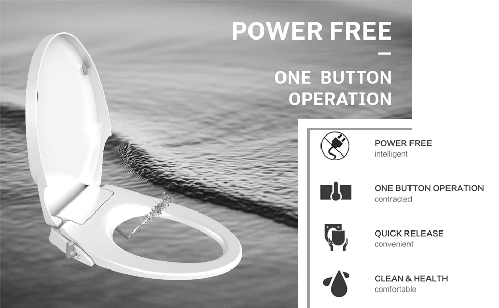Non Electric Bidet Seat Toilet Seat with Self Cleaning Dual Nozzles Separated Rear & Feminine Cleaning Natural Water Spray, Soft Closed Toilet Seat, Easy DIY Installation (O Shape)