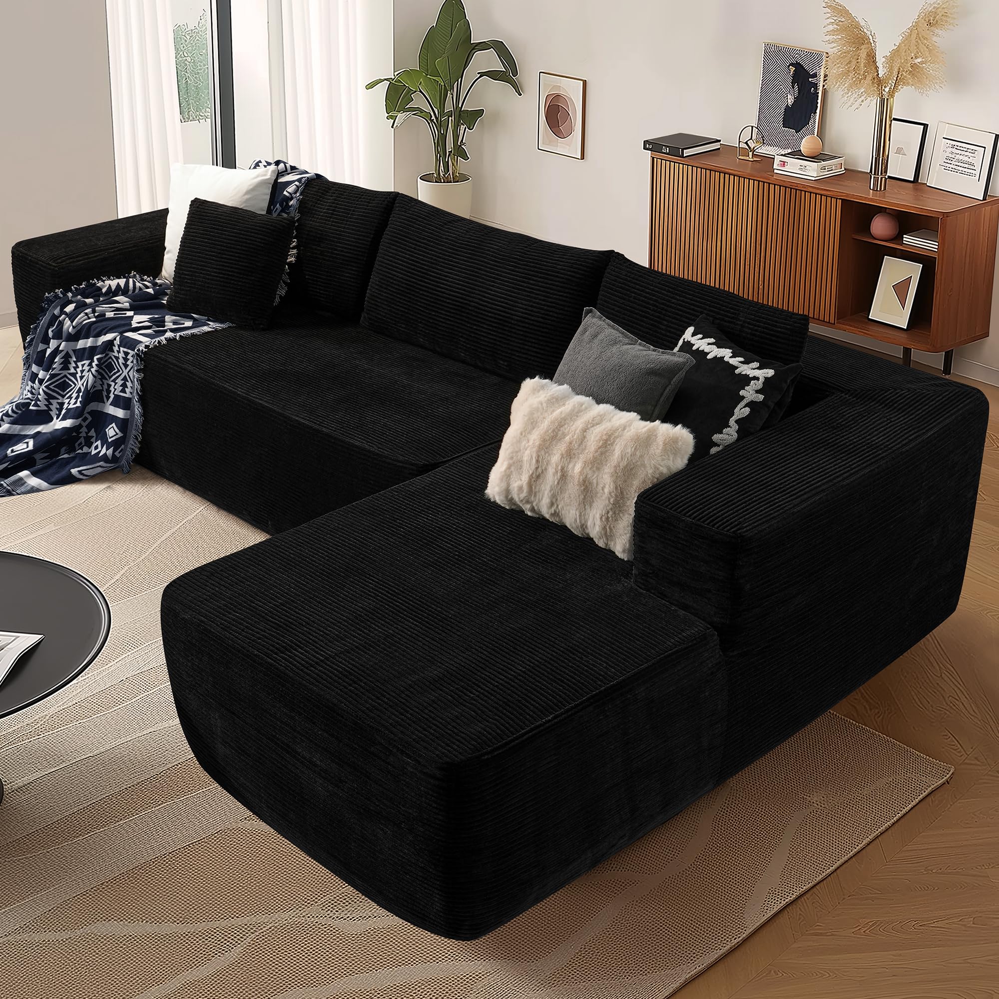 L-Shape Modular Couch with Chaise,Corduroy Fabric,No Assembly Required