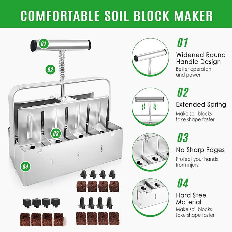 Cell Soil Block Maker with 3 Kinds Seed Pins