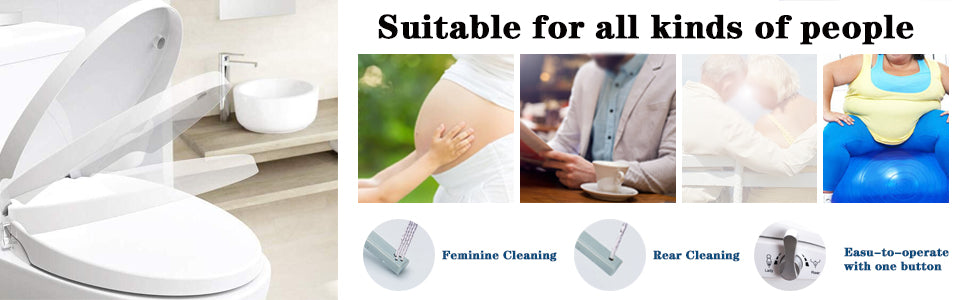 Non Electric Bidet Seat Toilet Seat with Self Cleaning Dual Nozzles Separated Rear & Feminine Cleaning Natural Water Spray, Soft Closed Toilet Seat, Easy DIY Installation (O Shape)