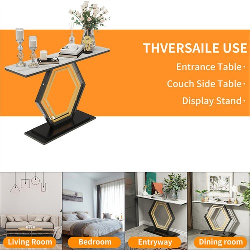 Solid marble console, entry table, hexagonal metal frame