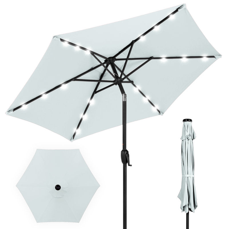 Sheldon 7.5Ft Outdoor Solar Patio Umbrella For Deck, Pool W/ Tilt, Crank, LED Lights