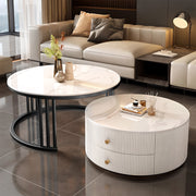 Modern Nesting Coffee Table Set with Sintered Stone Top & Hidden Storage
