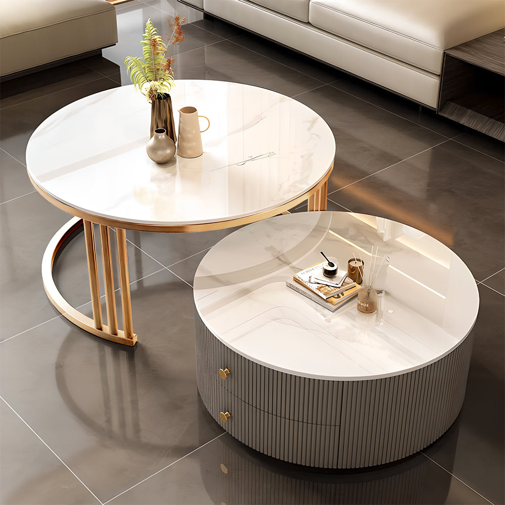 Modern Nesting Coffee Table Set with Sintered Stone Top & Hidden Storage