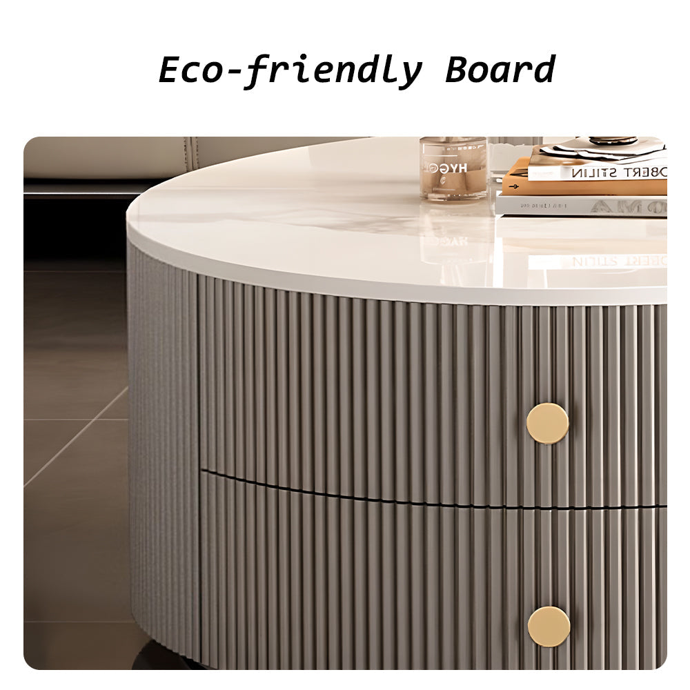 Modern Nesting Coffee Table Set with Sintered Stone Top & Hidden Storage