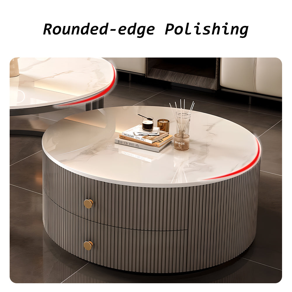 Modern Nesting Coffee Table Set with Sintered Stone Top & Hidden Storage