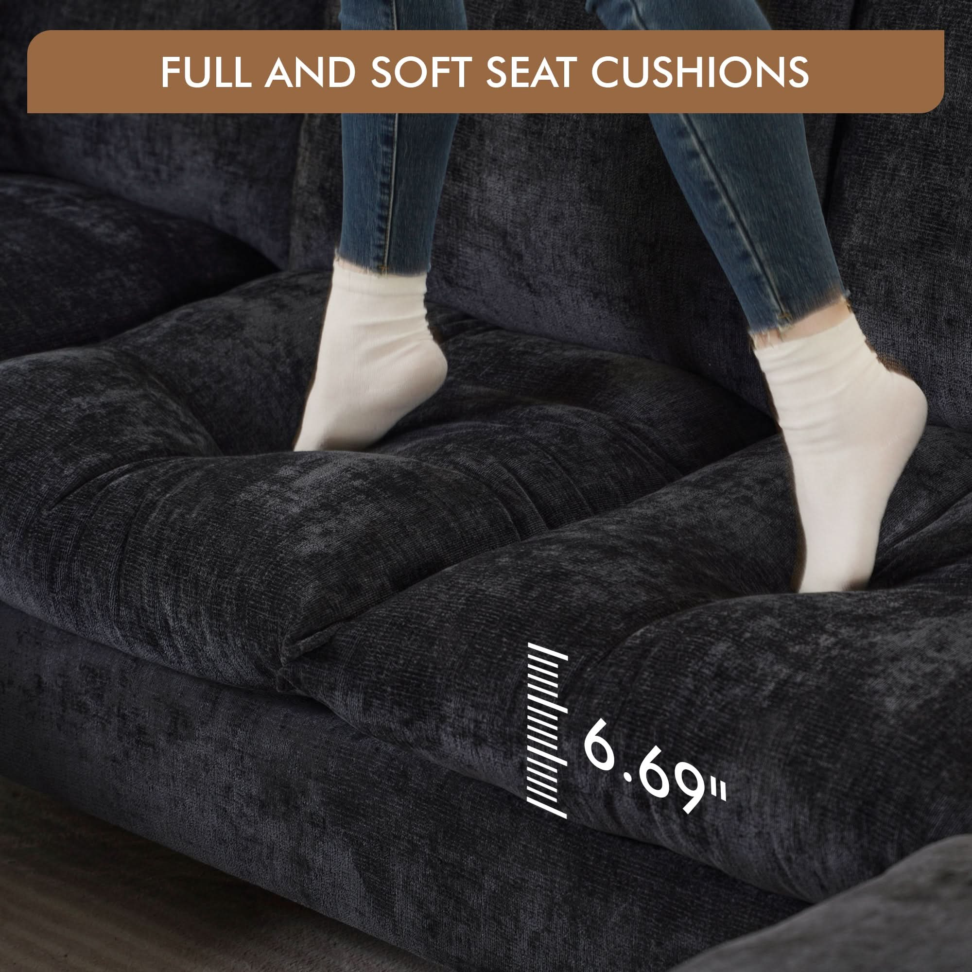 Modular Sectional Sofa Couch, U-Shaped Cloud Couches with Ottoman Chaise and Thick Cushions