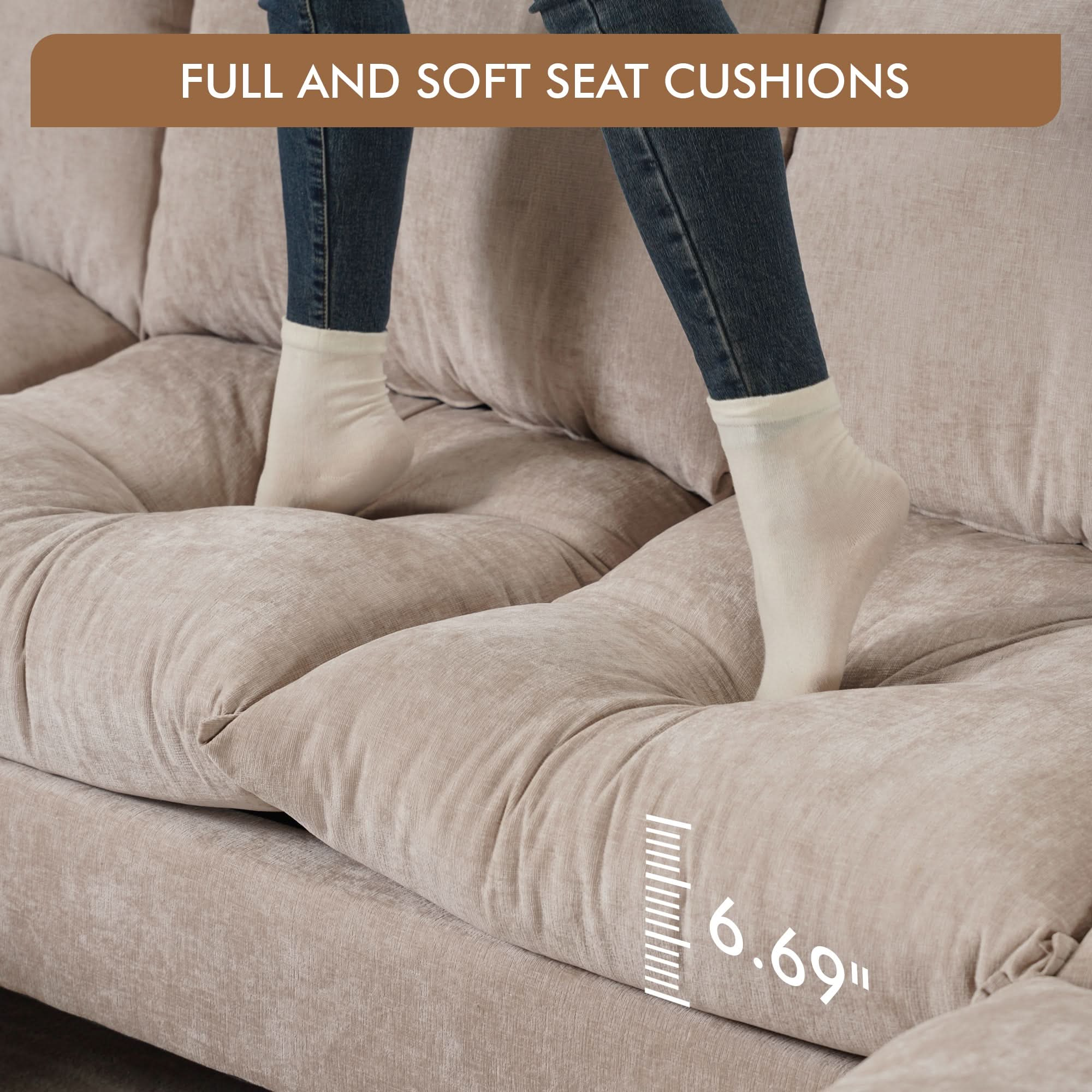 Modular Sectional Sofa Couch, U-Shaped Cloud Couches with Ottoman Chaise and Thick Cushions