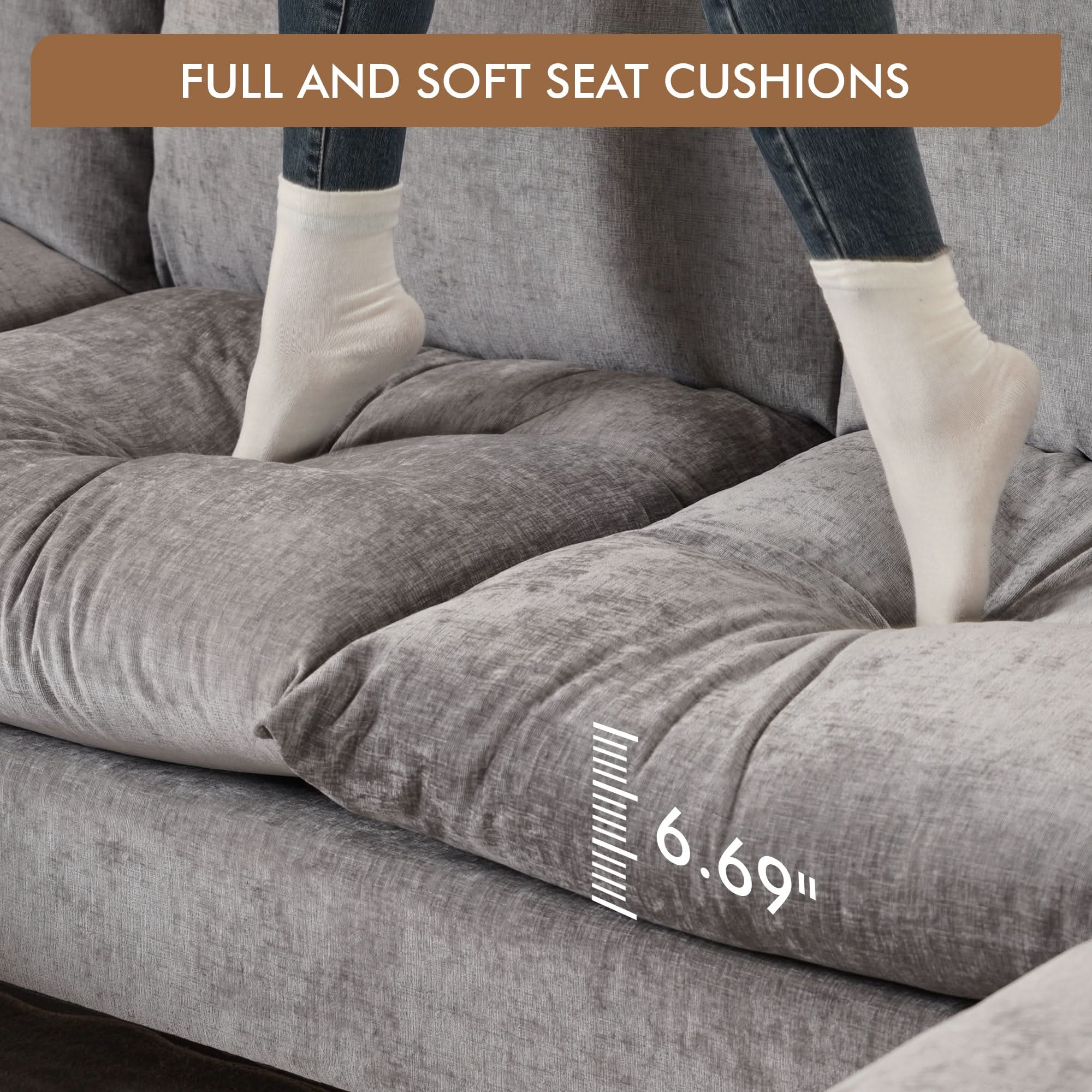 Modular Sectional Sofa Couch, U-Shaped Cloud Couches with Ottoman Chaise and Thick Cushions