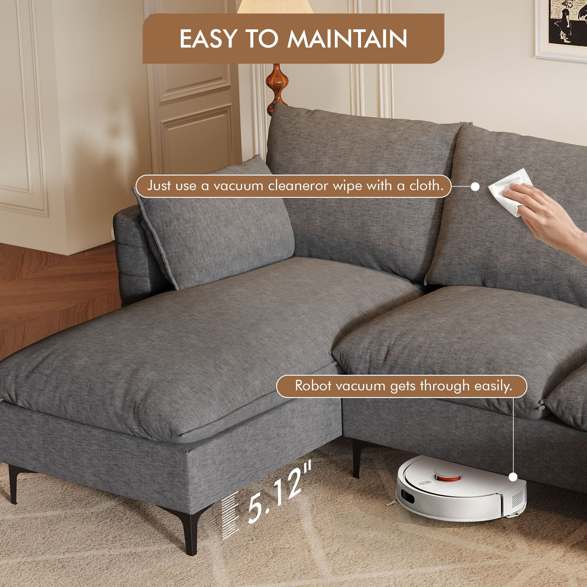 Modular Sectional Sofa Couch, U-Shaped Cloud Couches with Ottoman Chaise and Thick Cushions