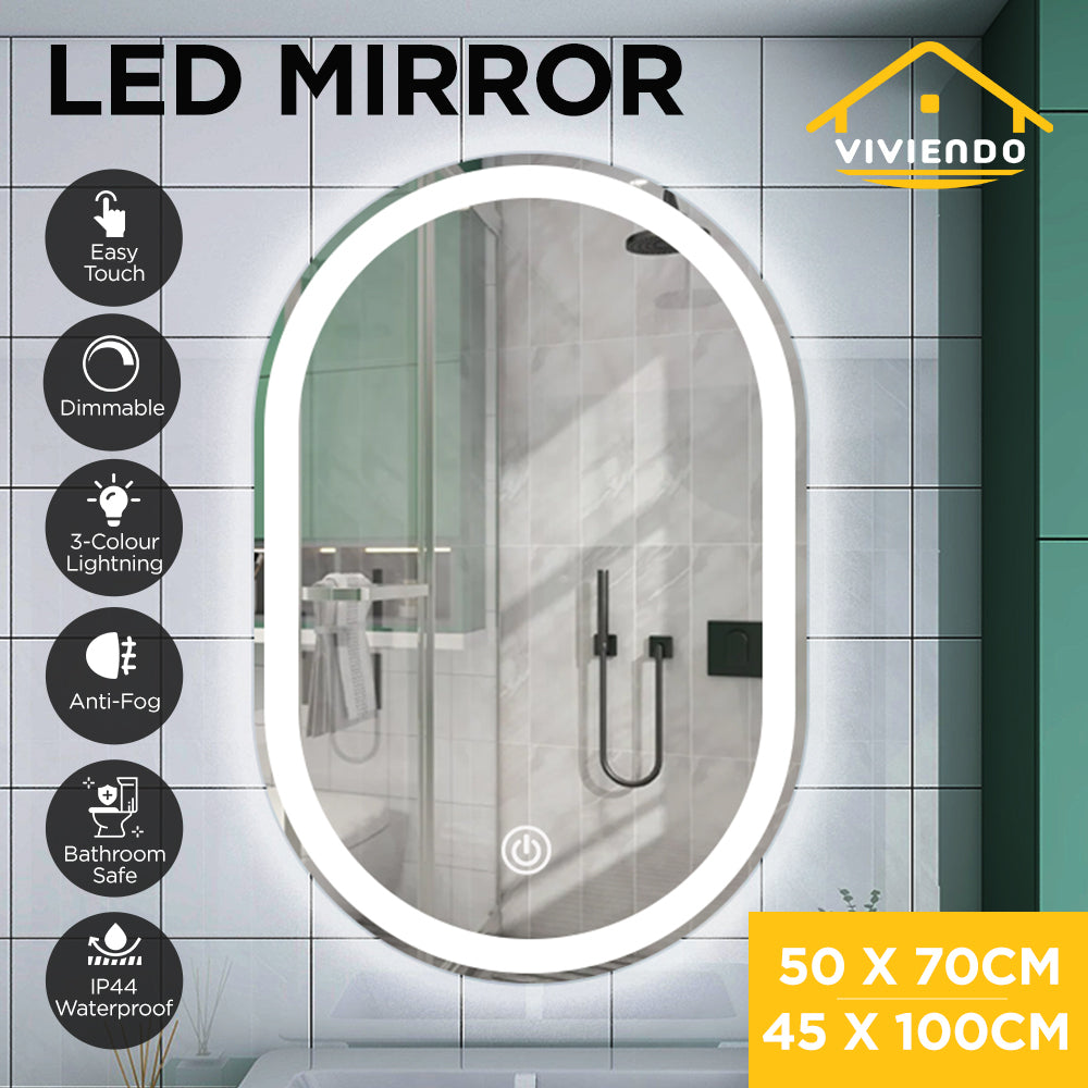 LED Anti-Fog Mirror 50cm x 75cm Oval Wall Mounted Bathroom Vanity Dimmable LED Light with Touch Switch