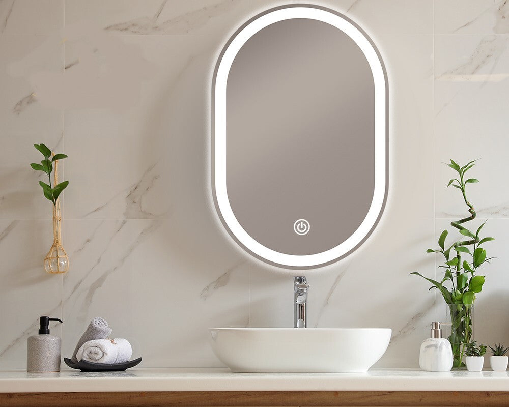 LED Anti-Fog Mirror 50cm x 75cm Oval Wall Mounted Bathroom Vanity Dimmable LED Light with Touch Switch