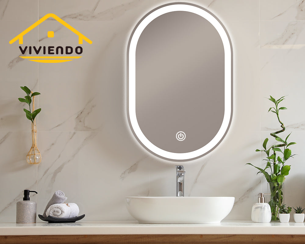 LED Anti-Fog Mirror 50cm x 75cm Oval Wall Mounted Bathroom Vanity Dimmable LED Light with Touch Switch