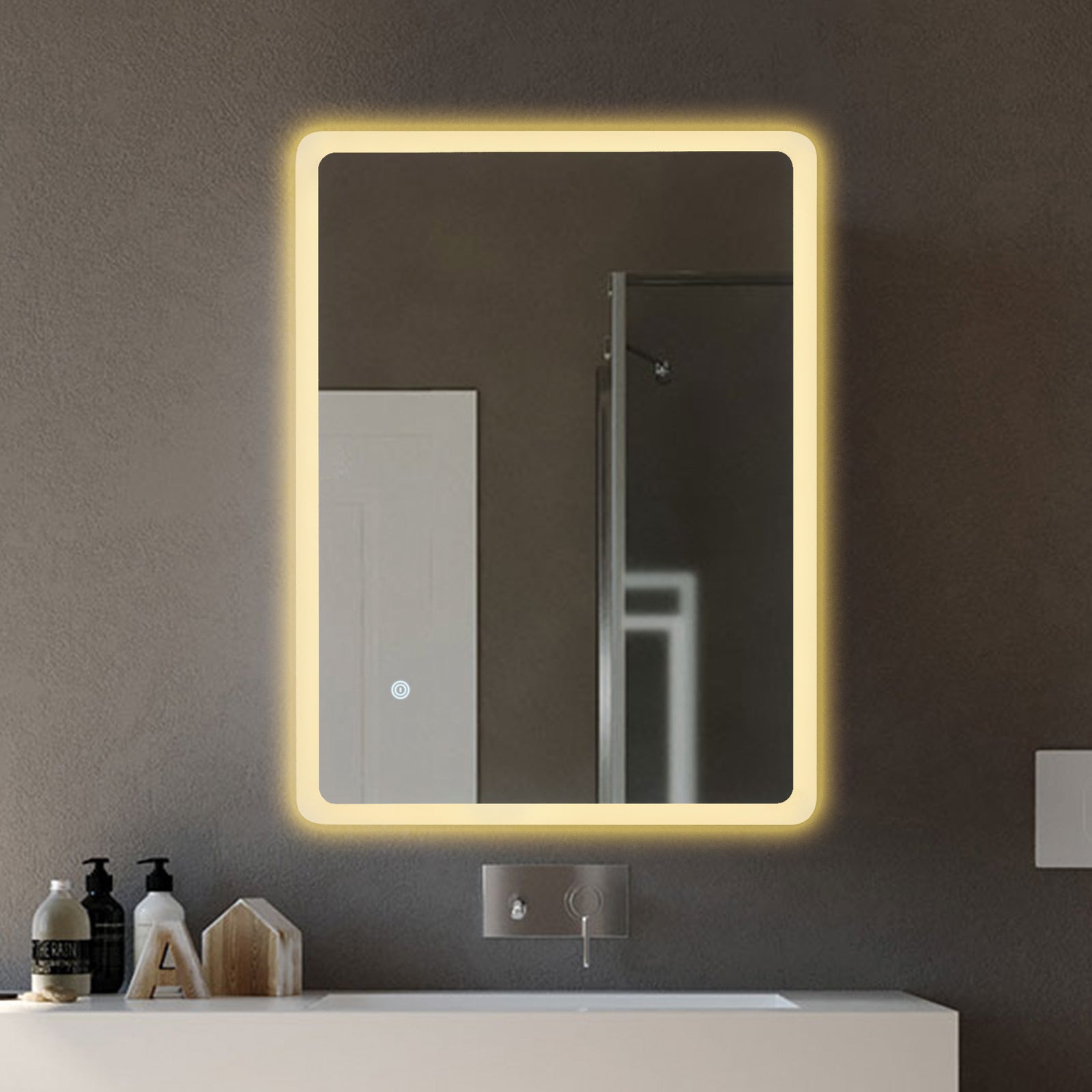 60x80cm Rectangular LED Wall Mirror Anti-fog Vanity Bathroom Mirrors