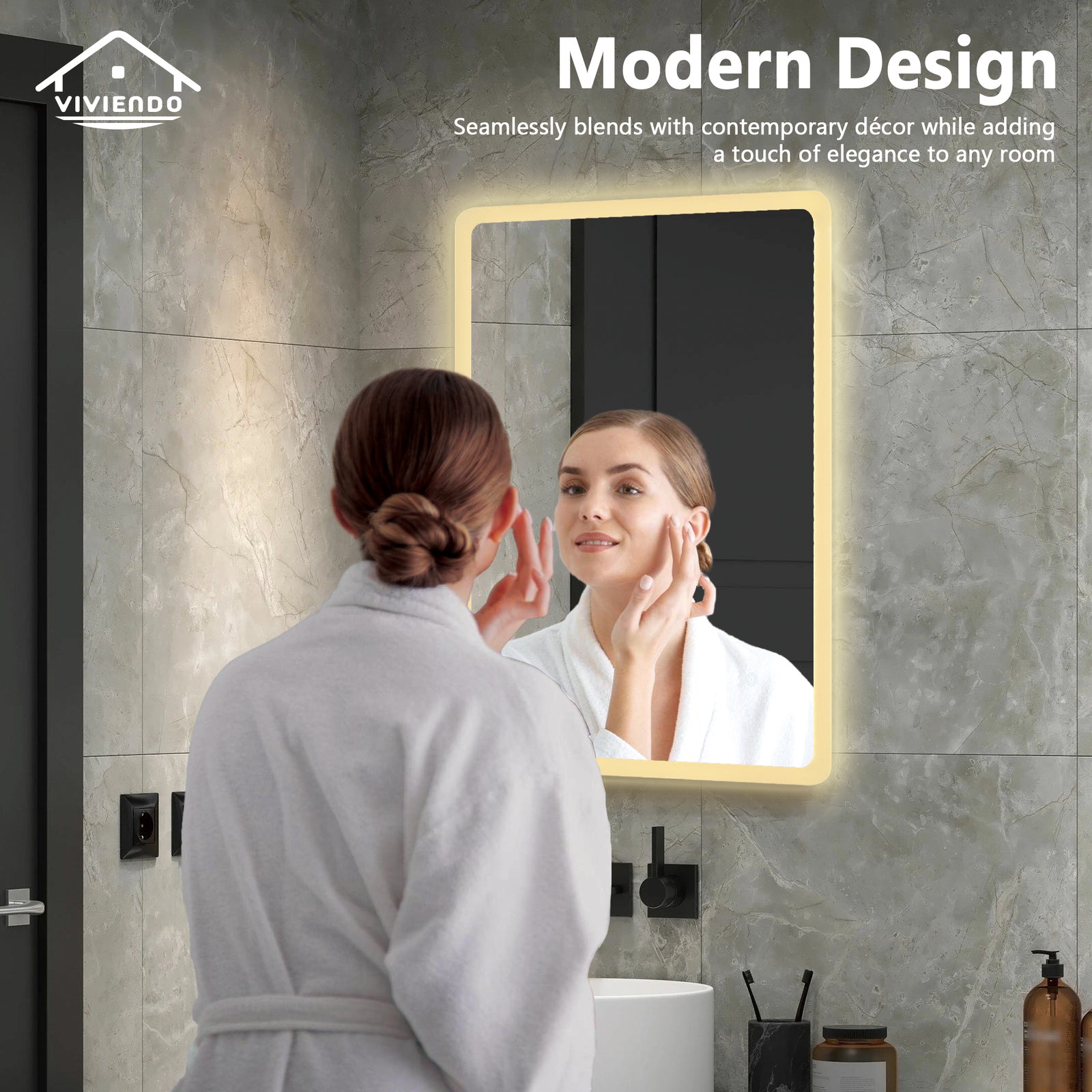 60x80cm Rectangular LED Wall Mirror Anti-fog Vanity Bathroom Mirrors