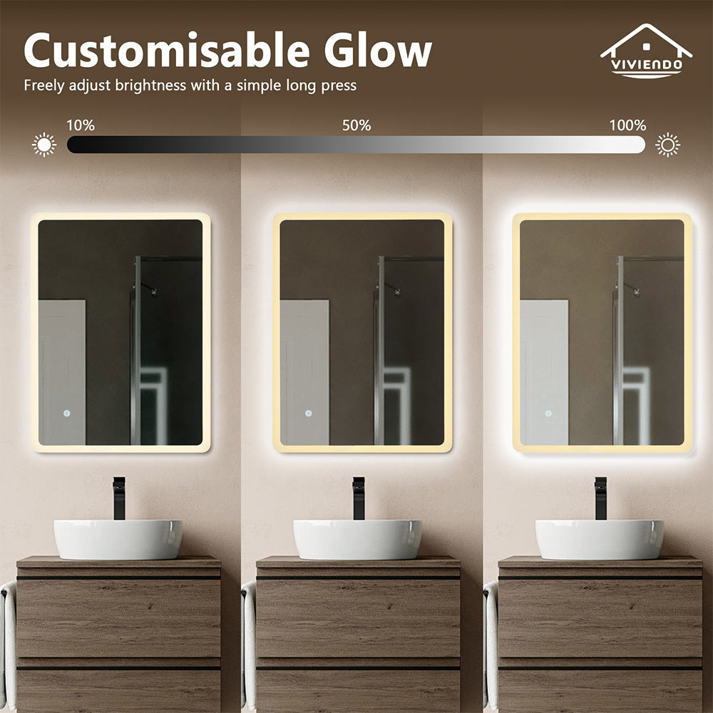 Rectangular LED Wall Mirror Anti-fog Vanity Bathroom Mirrors Smart Touch