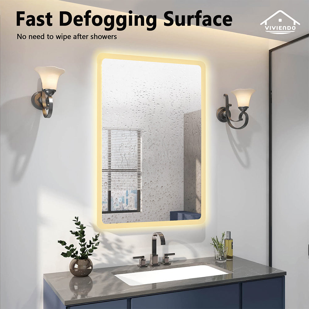 Rectangular LED Wall Mirror Anti-fog Vanity Bathroom Mirrors Smart Touch