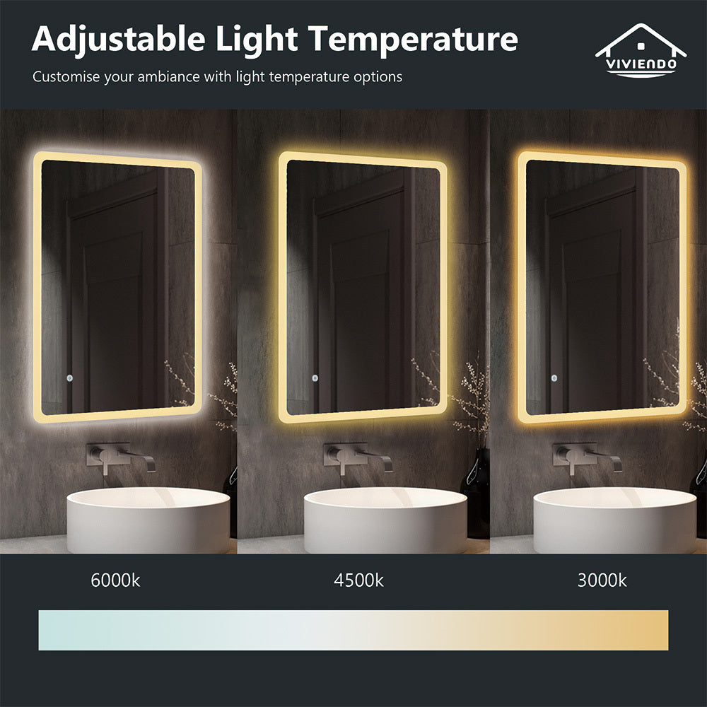 Rectangular LED Wall Mirror Anti-fog Vanity Bathroom Mirrors Smart Touch