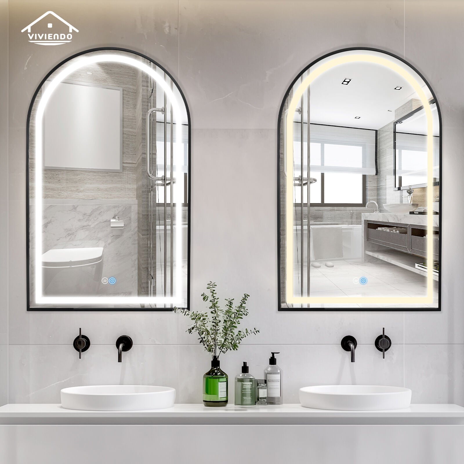 Arch Bathroom Wall Mirror Anti-Fog LED Vanity Makeup Mirrors 50x90cm