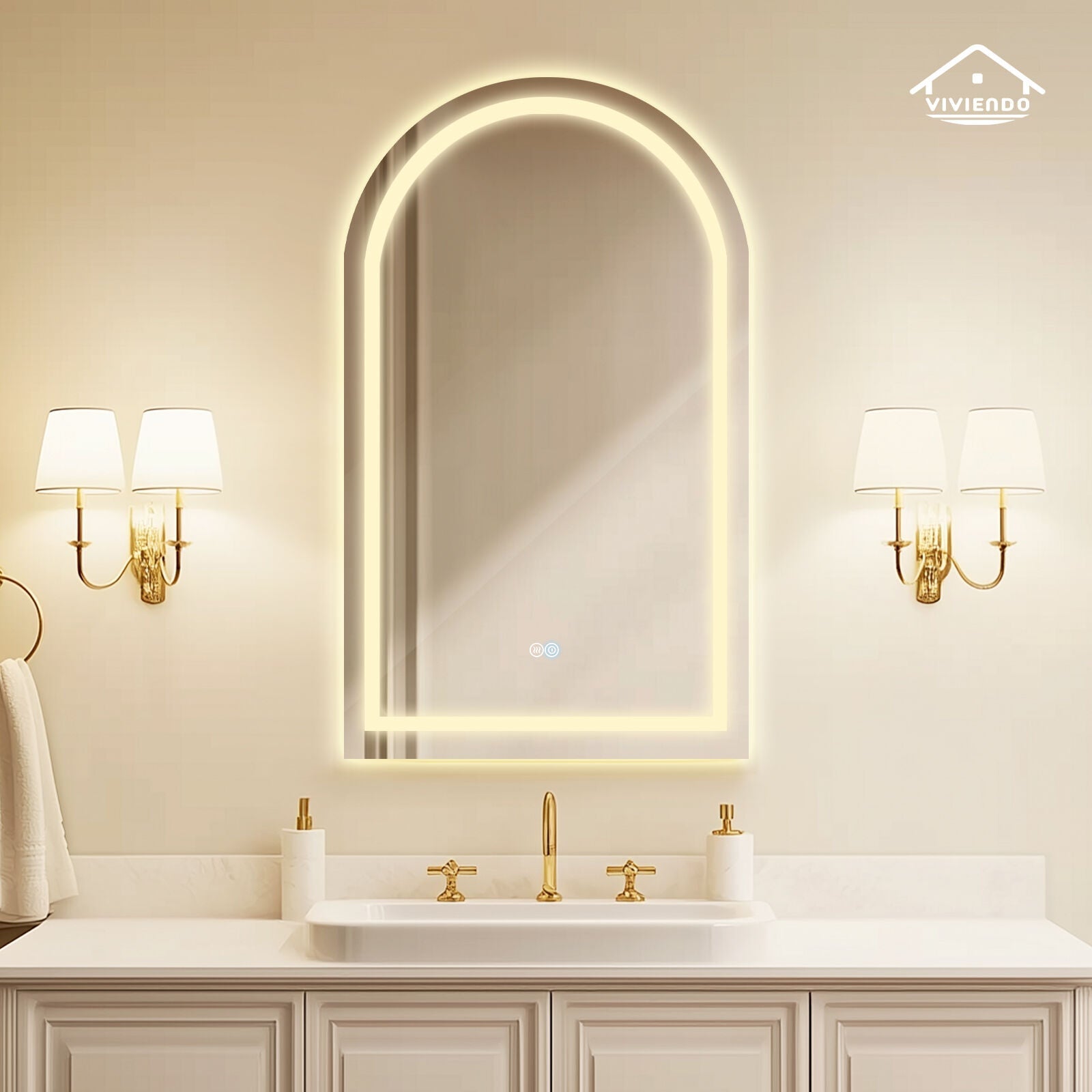 Arch Bathroom Wall Mirror Anti-Fog Vanity Makeup LED Mirrors 50x90cm