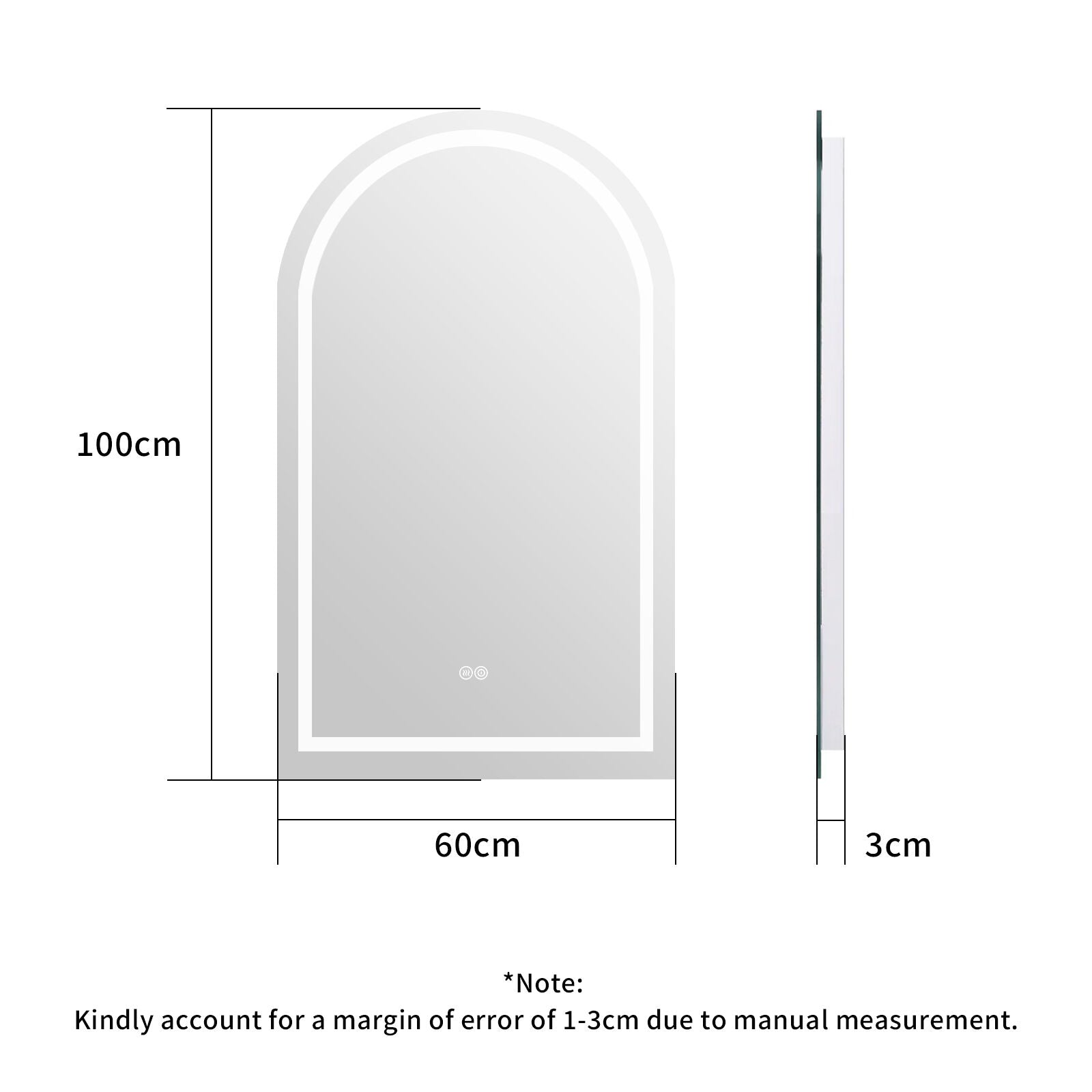 Arch Bathroom Wall Mirror Anti-Fog Vanity Makeup LED Mirrors 60x100cm