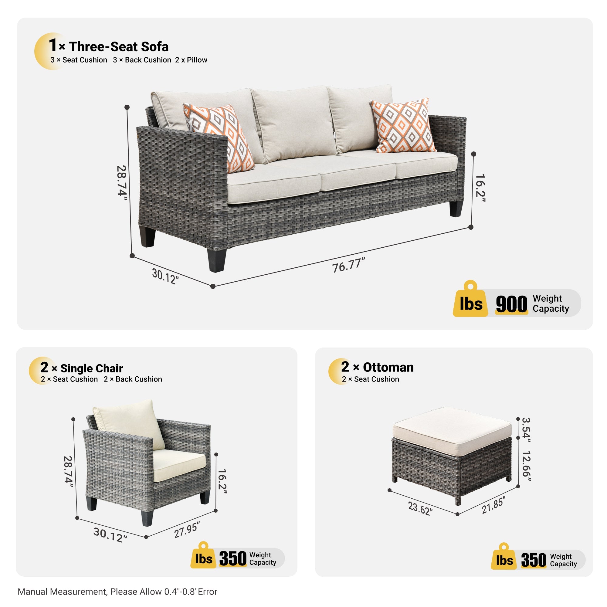 Outdoor Patio Conversation Set New Vultros 5-Piece High Back Sofa Set with Cushions