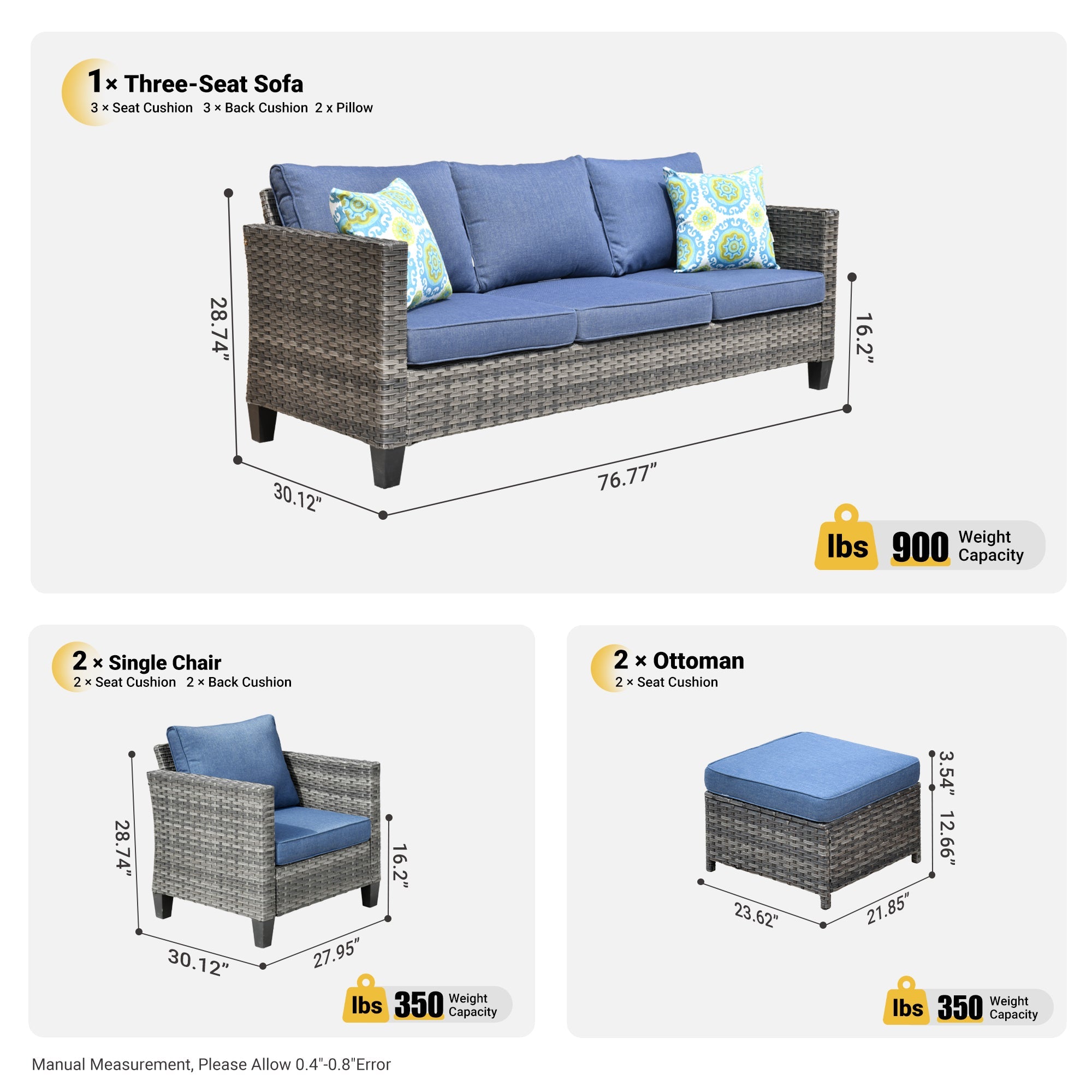 Outdoor Patio Conversation Set New Vultros 5-Piece High Back Sofa Set with Cushions