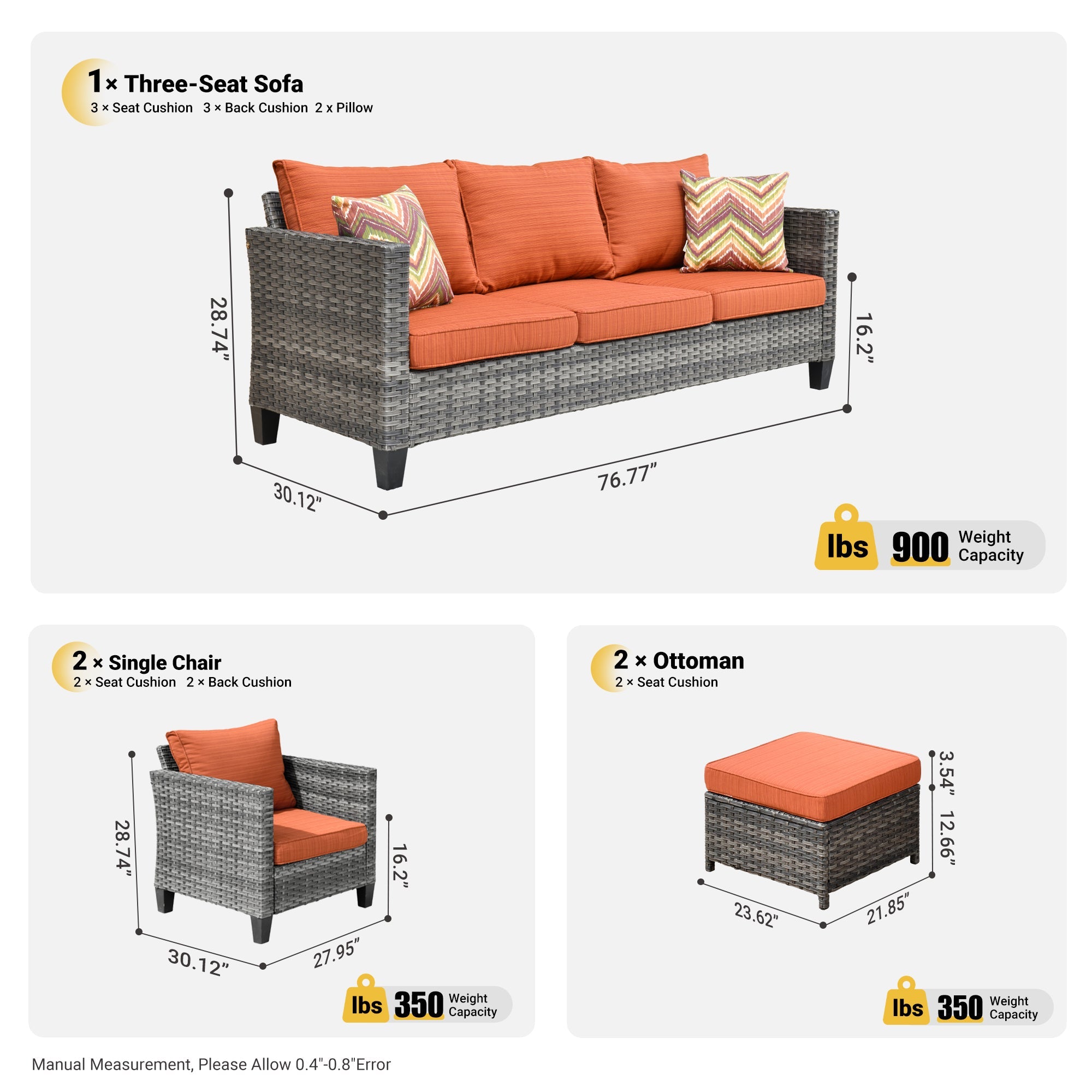 Outdoor Patio Conversation Set New Vultros 5-Piece High Back Sofa Set with Cushions