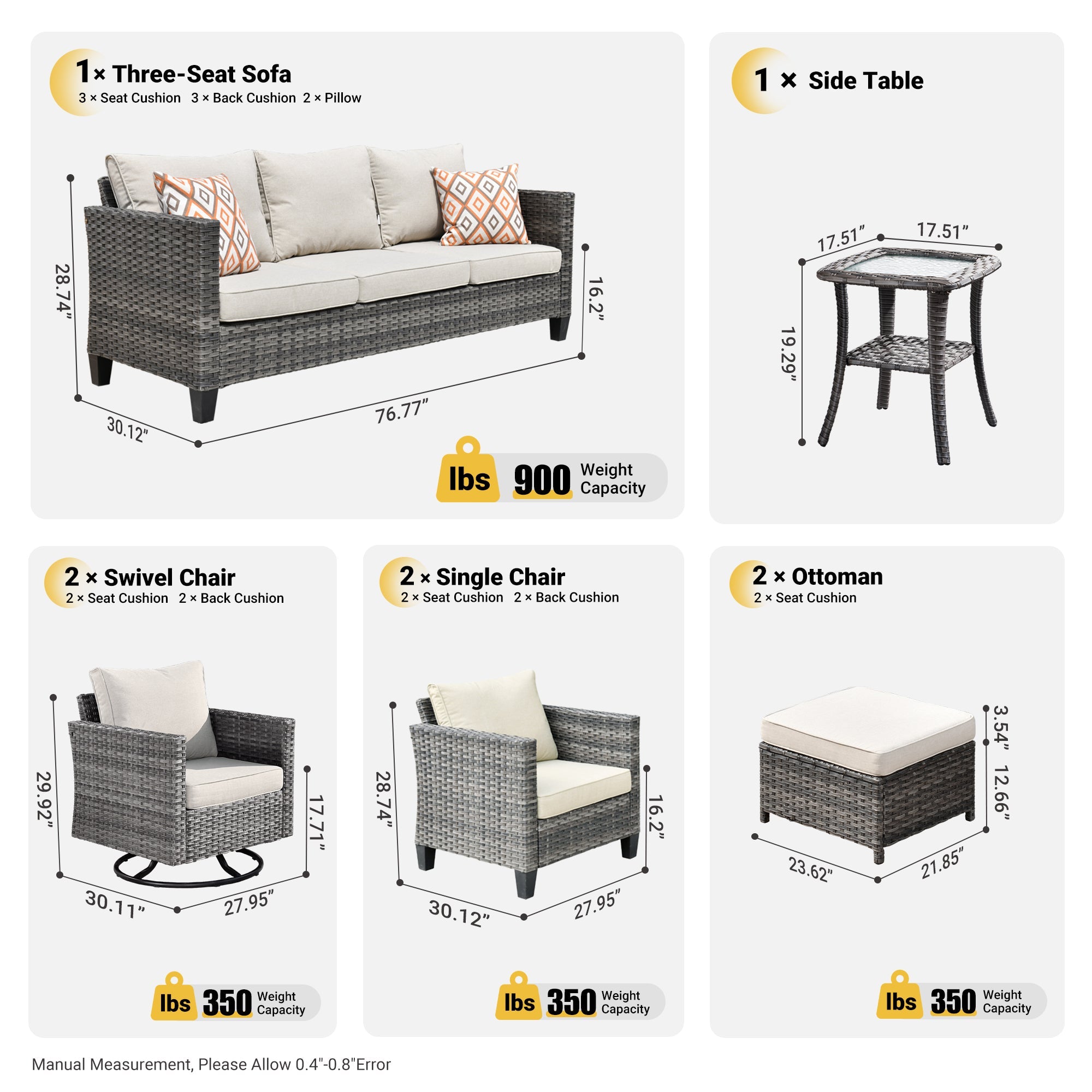 Patio Conversation Set 8-Piece with Swivel Rocking Chairs and Table