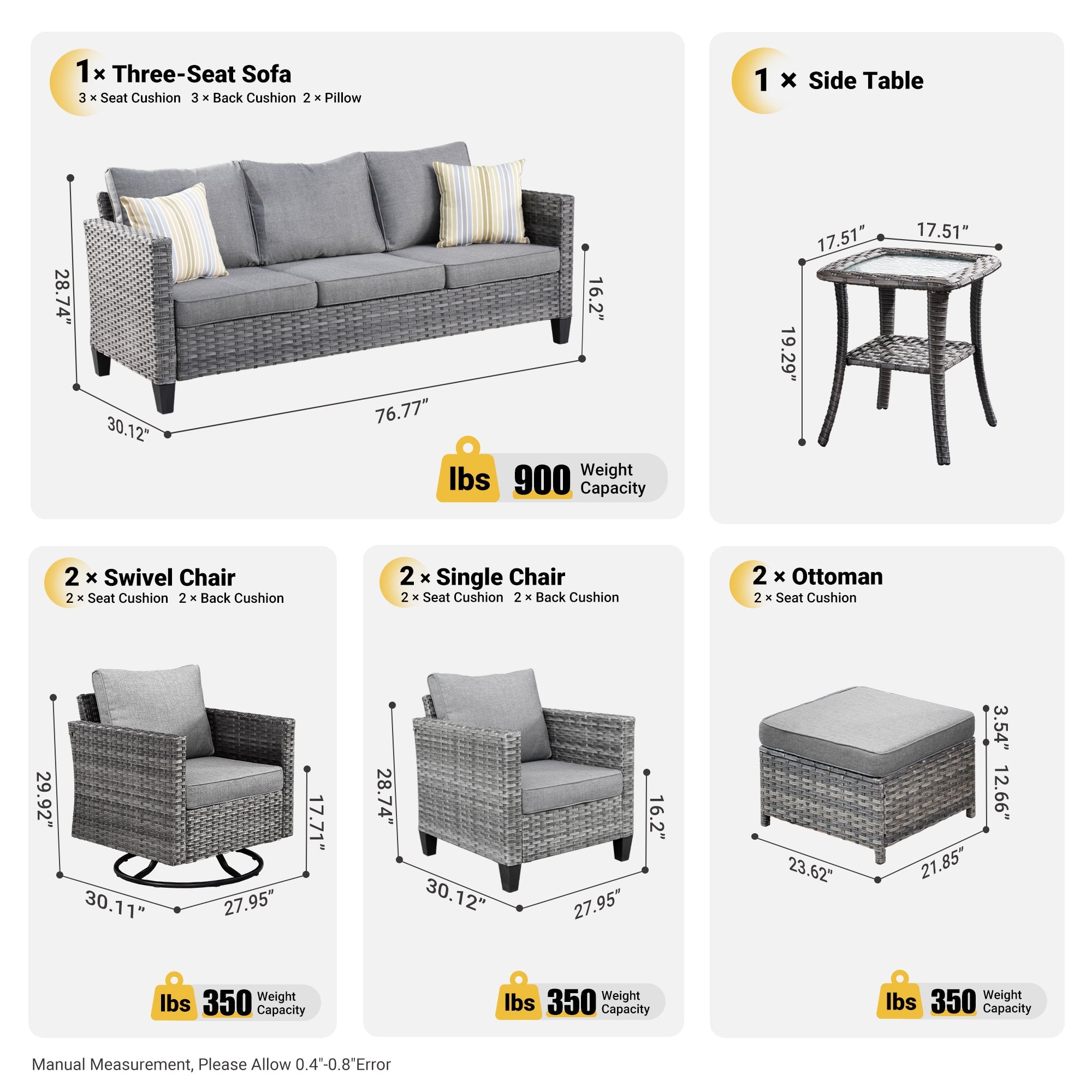 Patio Conversation Set 8-Piece with Swivel Rocking Chairs and Table