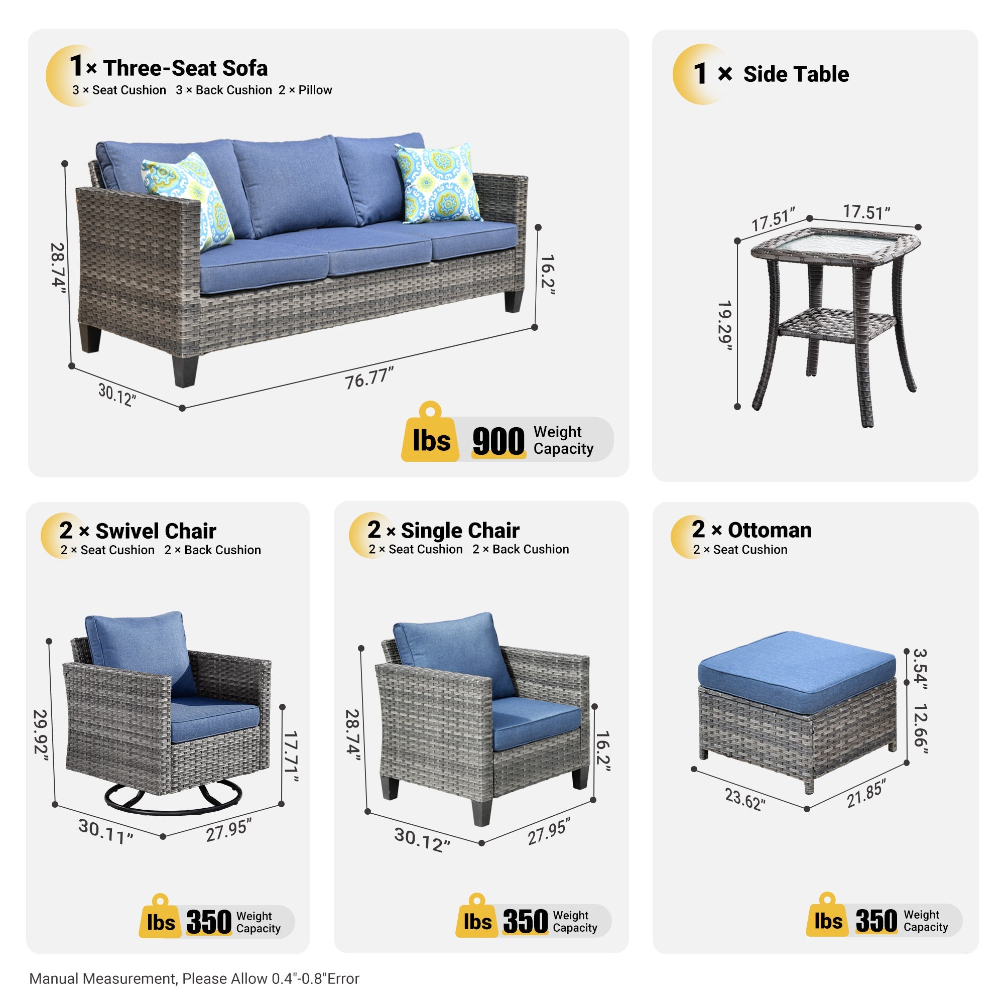 Patio Conversation Set 8-Piece with Swivel Rocking Chairs and Table