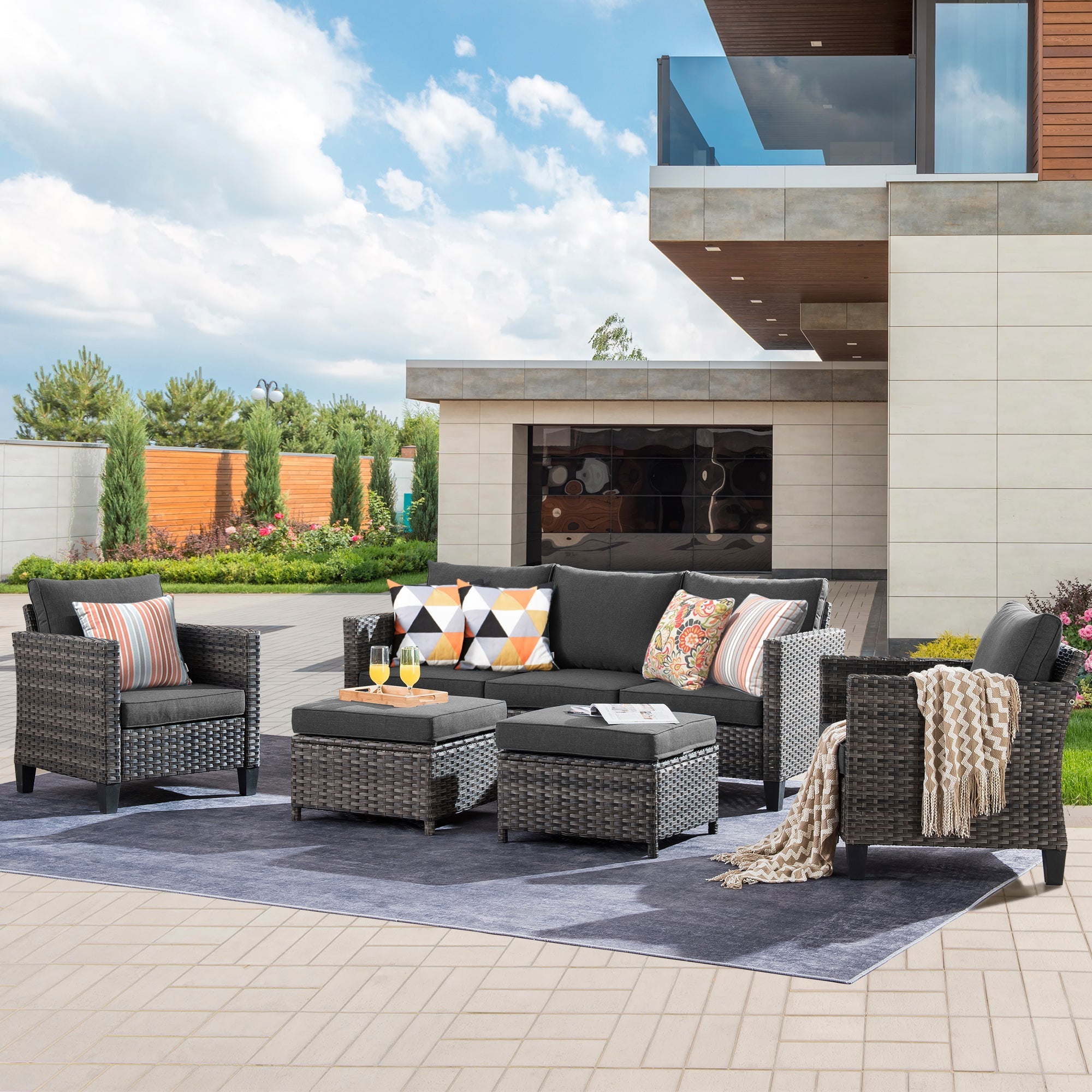 Outdoor Patio Conversation Set New Vultros 5-Piece High Back Sofa Set with Cushions