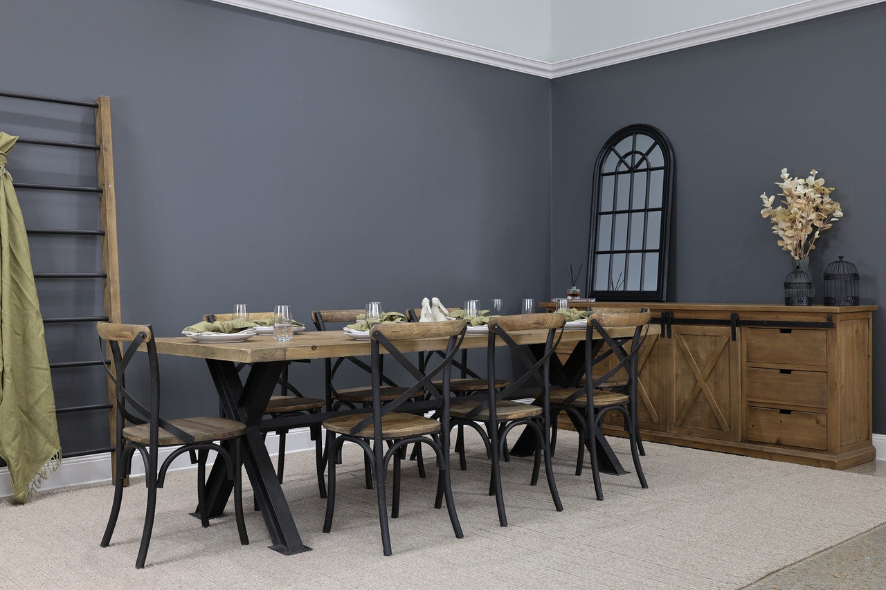 Lockhart 2.5m Dining Table & 8x Lockhart Dining Chairs - Made from recycled materials like metal, timber & hardware.