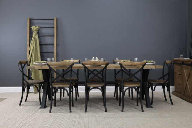 Lockhart 2.5m Dining Table & 8x Lockhart Dining Chairs - Made from recycled materials like metal, timber & hardware.