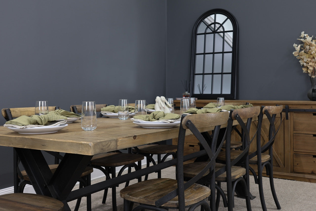 Lockhart 2.5m Dining Table & 8x Lockhart Dining Chairs - Made from recycled materials like metal, timber & hardware.