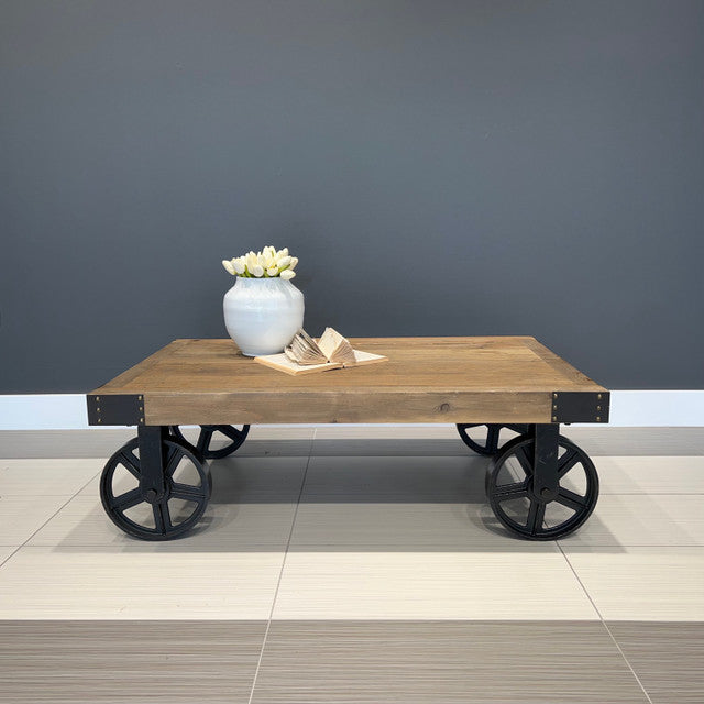 Hagrid Coffee Table with 4 wheels - Made from recycled materials including metal, wood and hardware