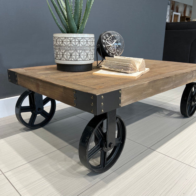 Hagrid Coffee Table with 4 wheels - Made from recycled materials including metal, wood and hardware