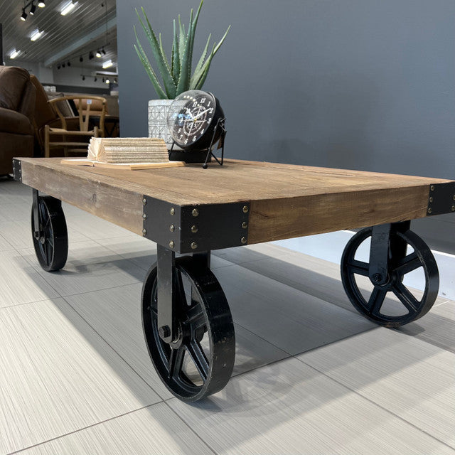 Hagrid Coffee Table with 4 wheels - Made from recycled materials including metal, wood and hardware