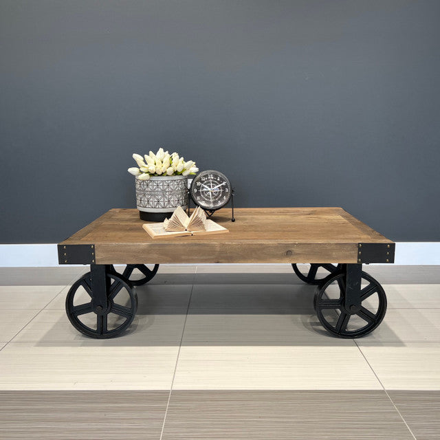 Hagrid Coffee Table with 4 wheels - Made from recycled materials including metal, wood and hardware