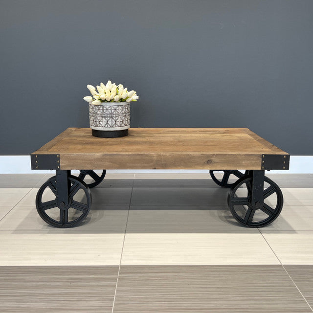 Hagrid Coffee Table with 4 wheels - Made from recycled materials including metal, wood and hardware