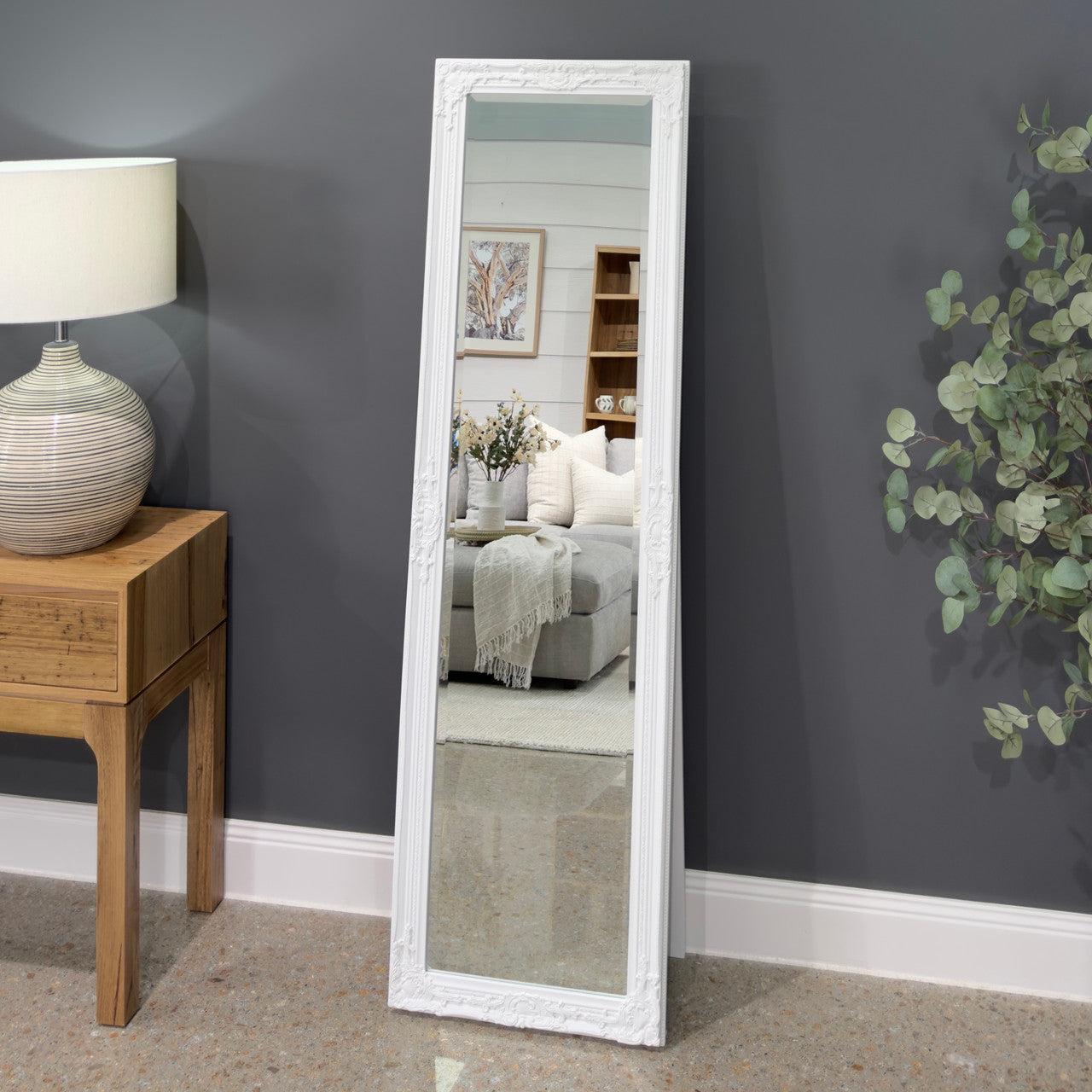 Olivia Free Standing Antique Mirror - Matte White