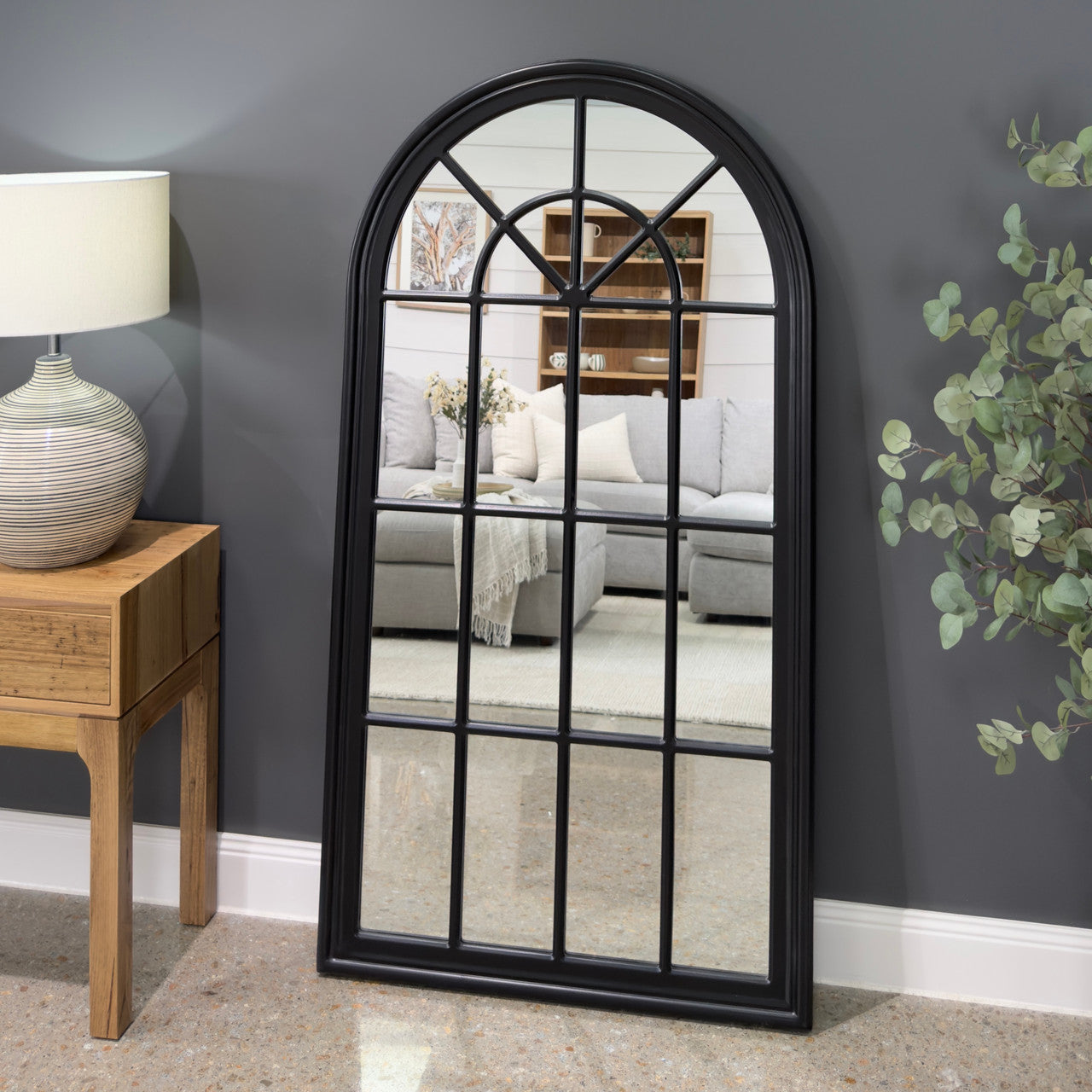 Mason Arched Window Mirror - Large Matte Black