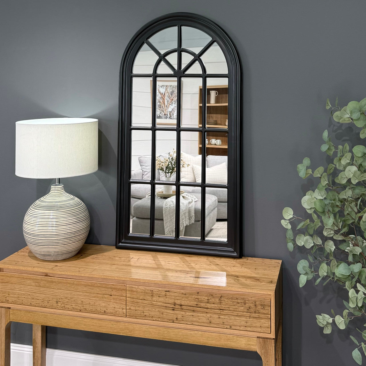 Mason Arched Window Mirror - Medium Matte Black