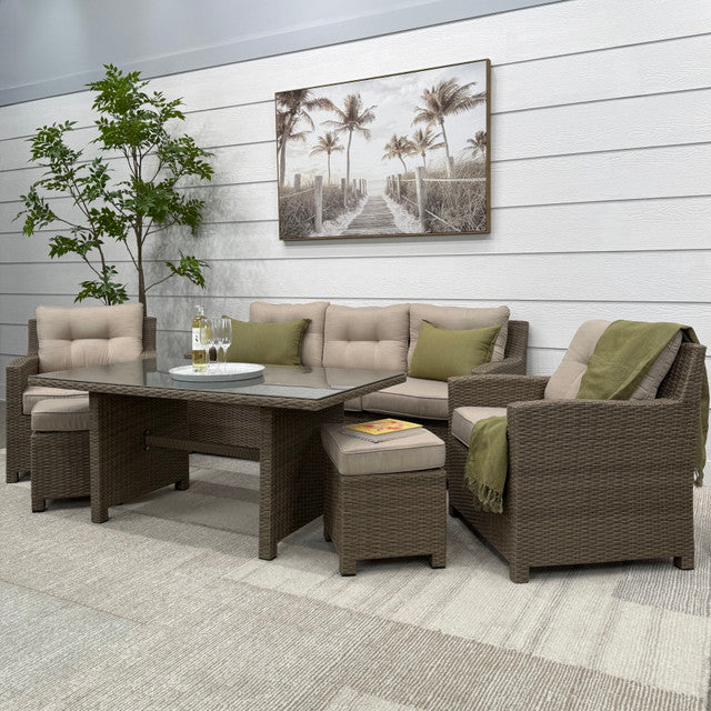 6 Piece Aluminium Rattan Sofa Set - Beige