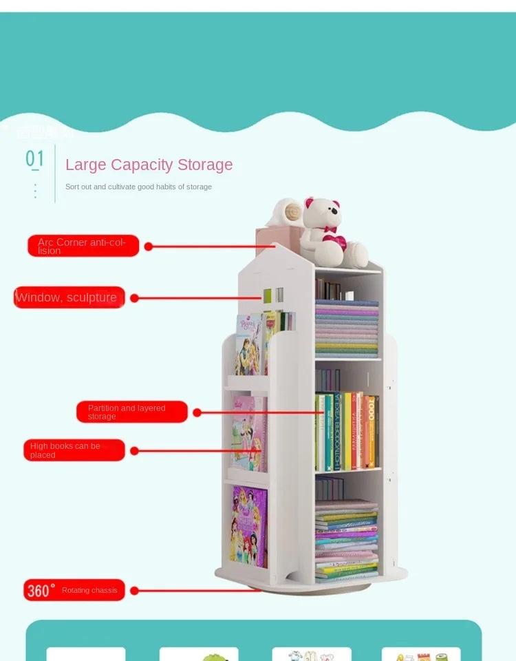 Creative floor-standing children's picture album rotating bookcase