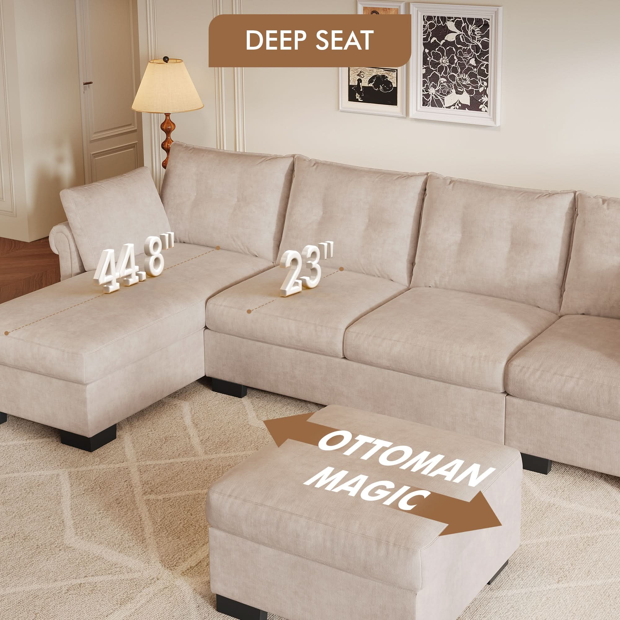 U Shaped Sectional Sofa Cloud Couch,Comfy Chenille Modular Sectional Couches with Ottoman