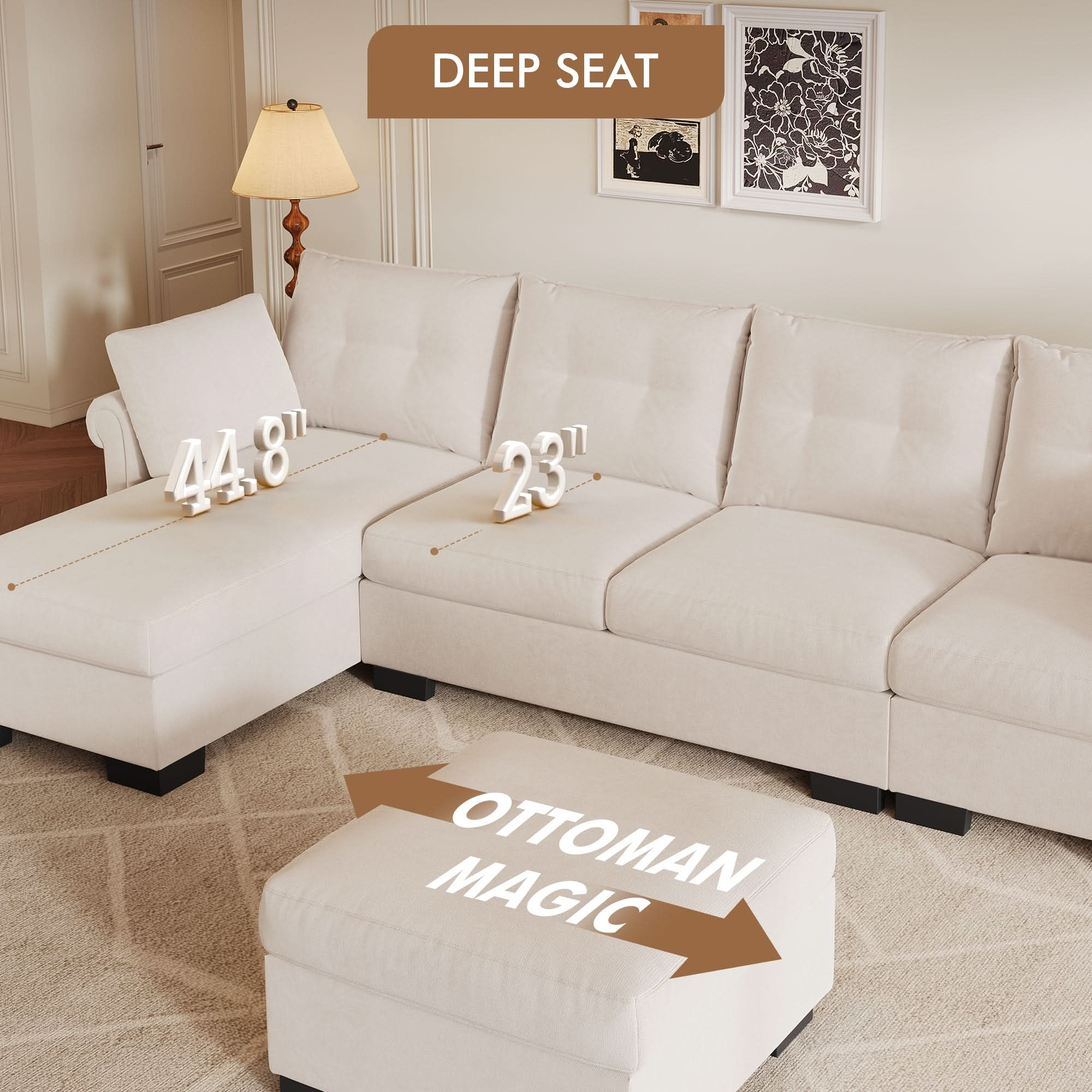 U Shaped Sectional Sofa Cloud Couch,Comfy Chenille Modular Sectional Couches with Ottoman