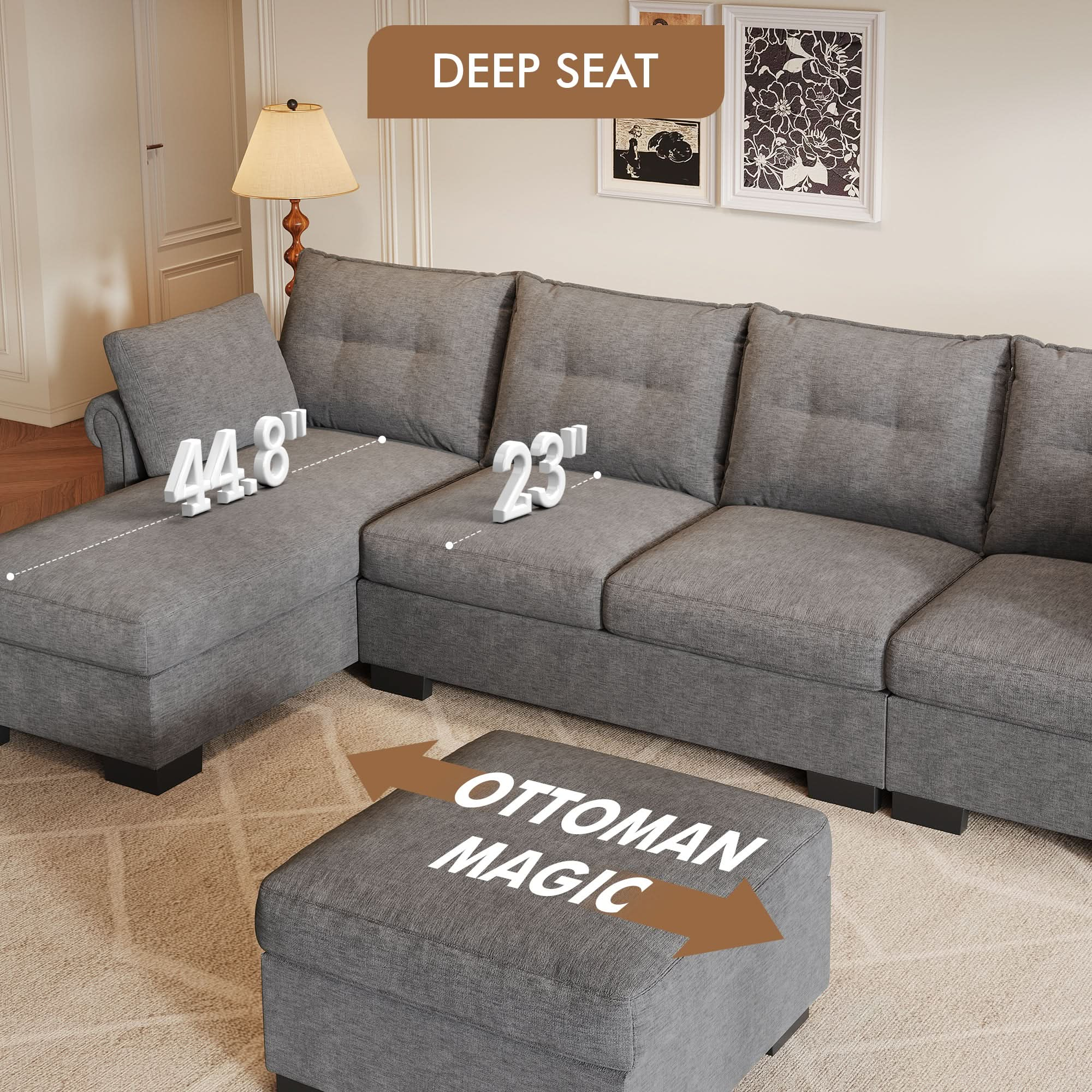 U Shaped Sectional Sofa Cloud Couch,Comfy Chenille Modular Sectional Couches with Ottoman