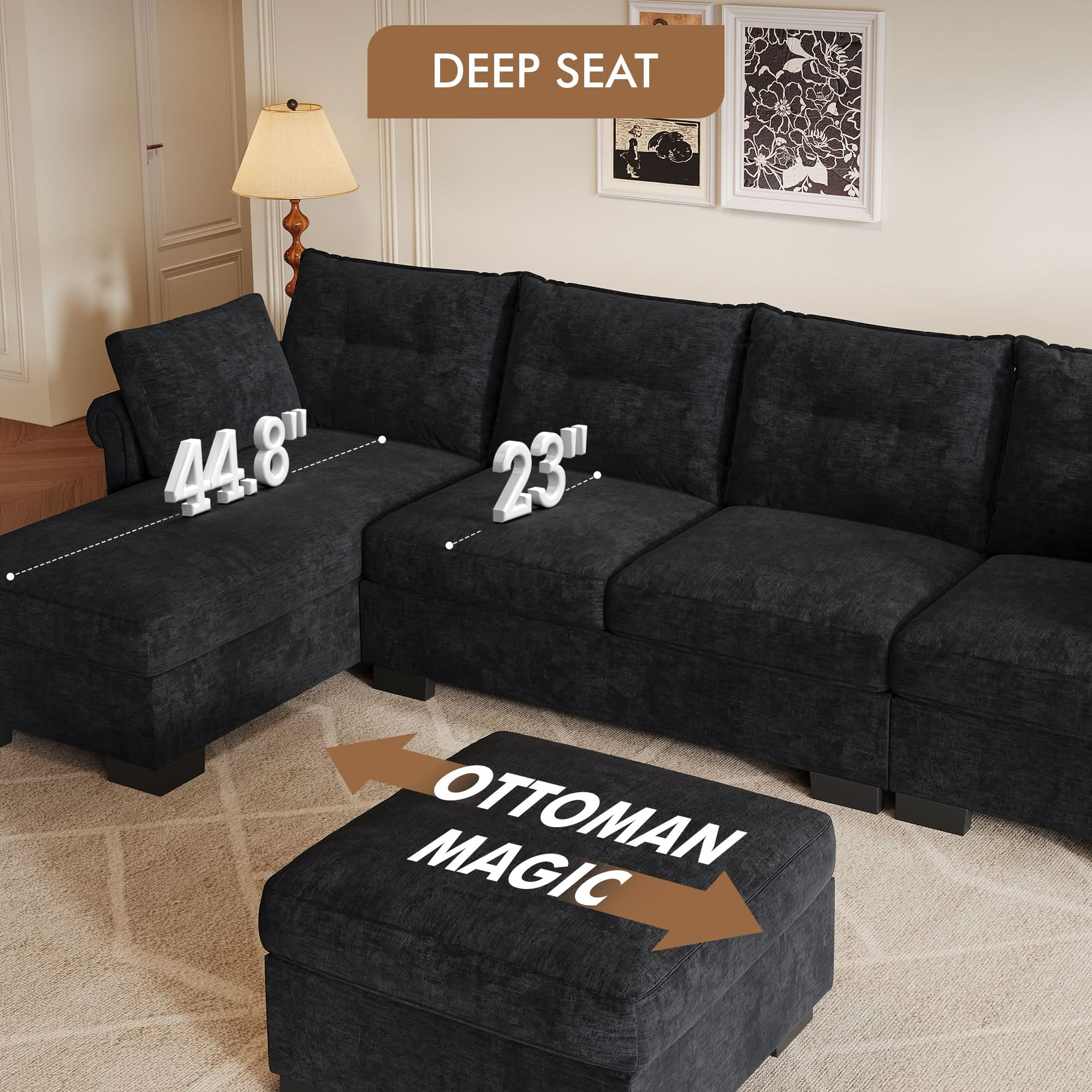 U Shaped Sectional Sofa Cloud Couch,Comfy Chenille Modular Sectional Couches with Ottoman